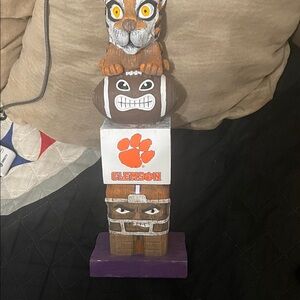 Clemson Tigers Wooden Mascot Totem - Orange & Purple
